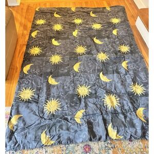 Vintage Celestial Twin Comforter Moon Sun 59x85 Anthropomorphic Gold Navy 90s